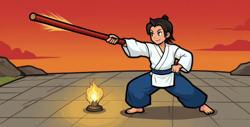 Practitioner demonstrating Yamane-ryū long staff technique